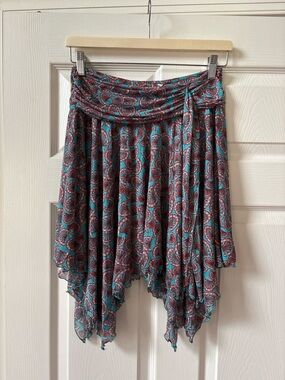 Diane Von Furstenberg Teal Boho Fairy SILK Skirt Handkerchief Hem Sz 4